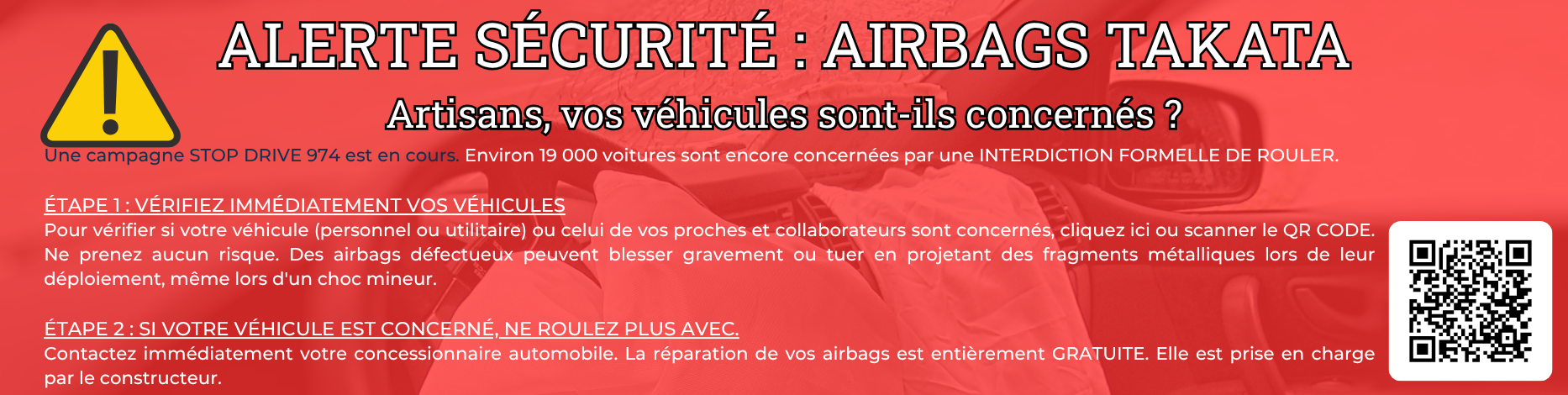 takata stop drive 974 affiche pour le danger des aurbag takata à la réunion